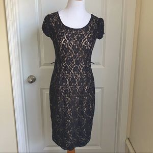 Black lace cocktail dress with beige lining